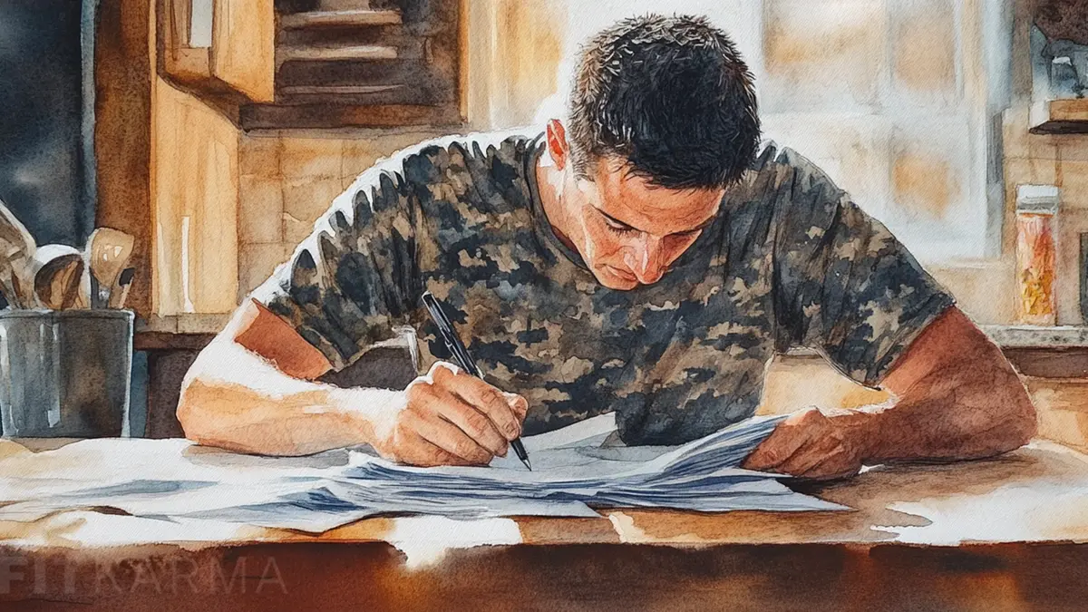 Military service member and family reviewing benefit documents