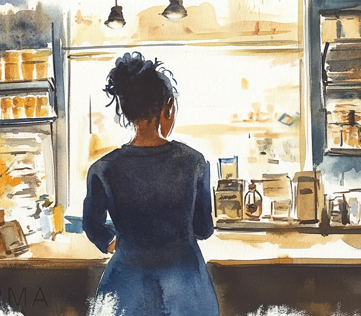 Small business owner looking over documents and tax forms