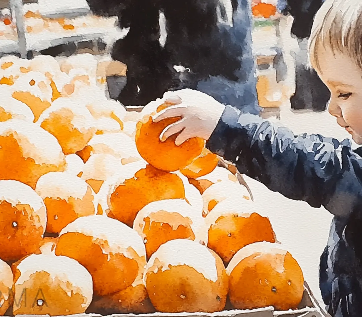 Woman and child choosing fresh produce at a grocery store.