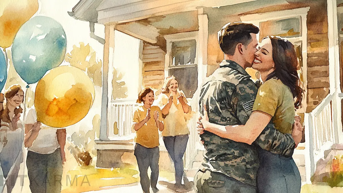 Woman veteran looking at a house with a "for sale" sign, symbolizing housing assistance programs.