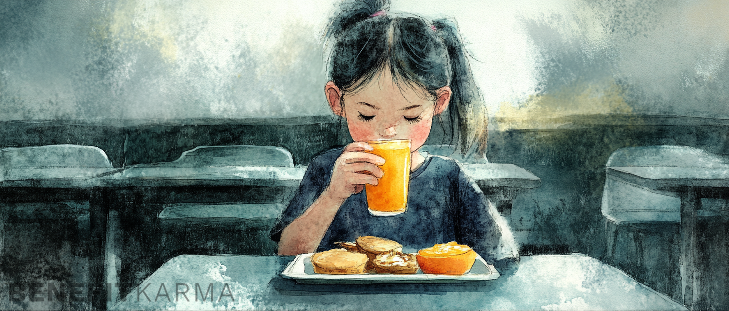 Children eating breakfast at school provided by the federal school breakfast program