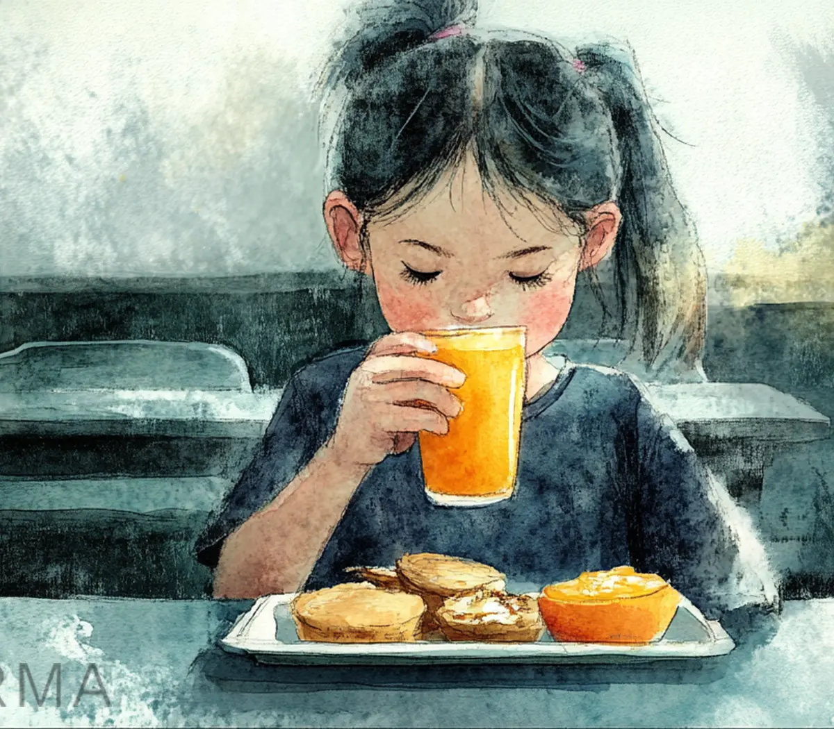 Children eating breakfast at school provided by the federal school breakfast program
