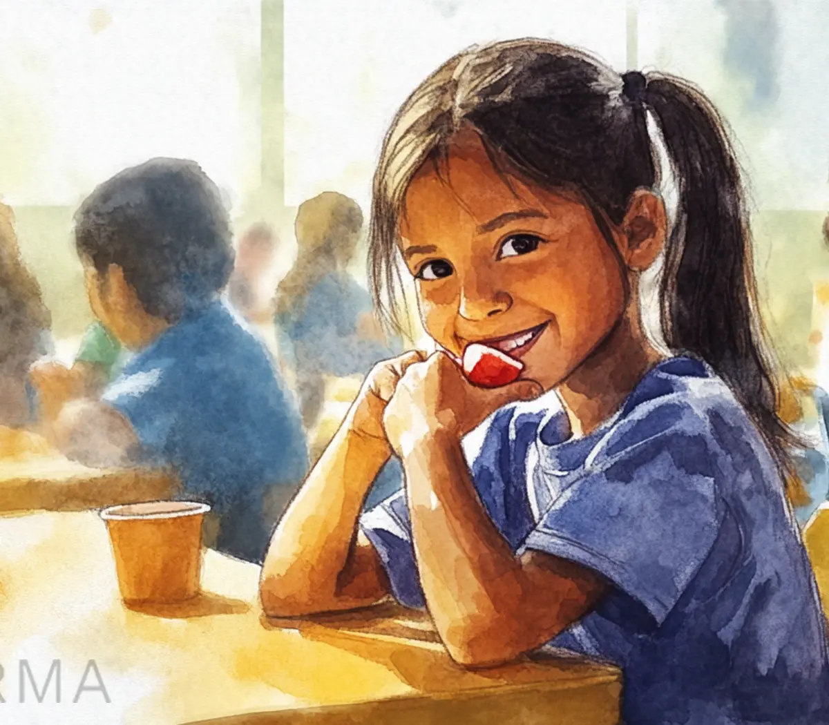 Children eating healthy food during the summer