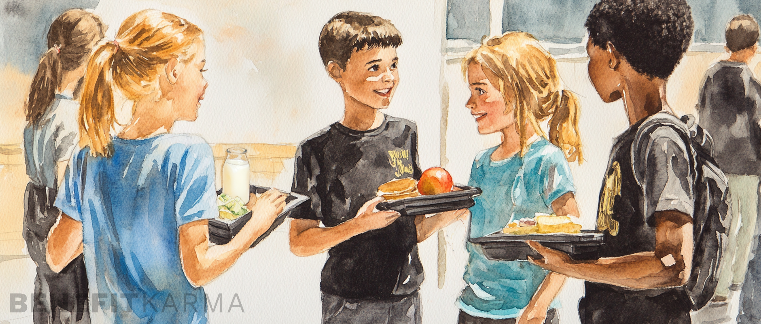 Children eating healthy lunches at school