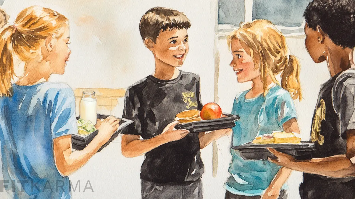 Children eating healthy lunches at school