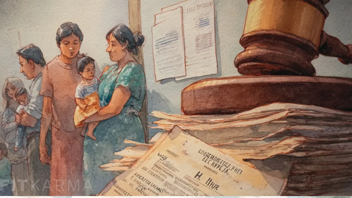 Lawfully present immigrants looking worried about losing federal medical benefits illustration
