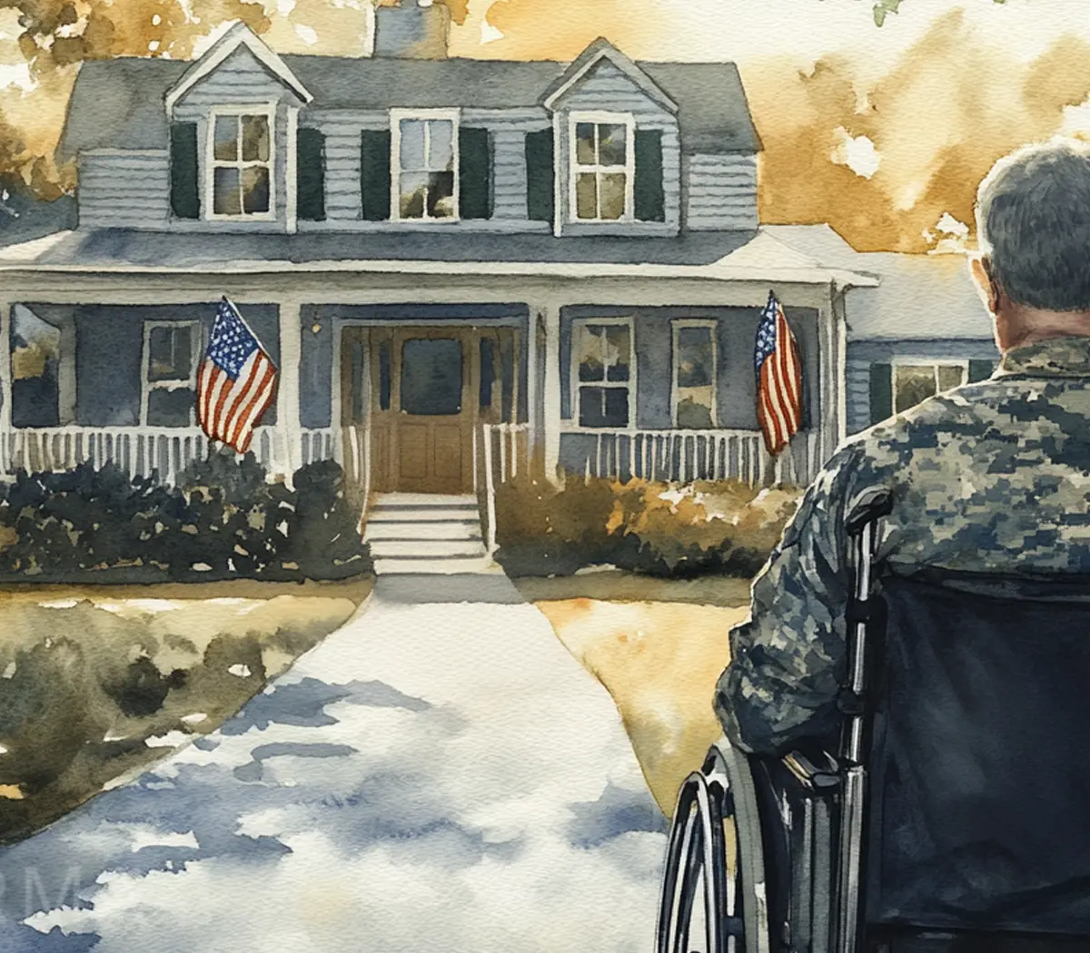 Veterans with disabilities looking at a blueprint for a specially adapted home.