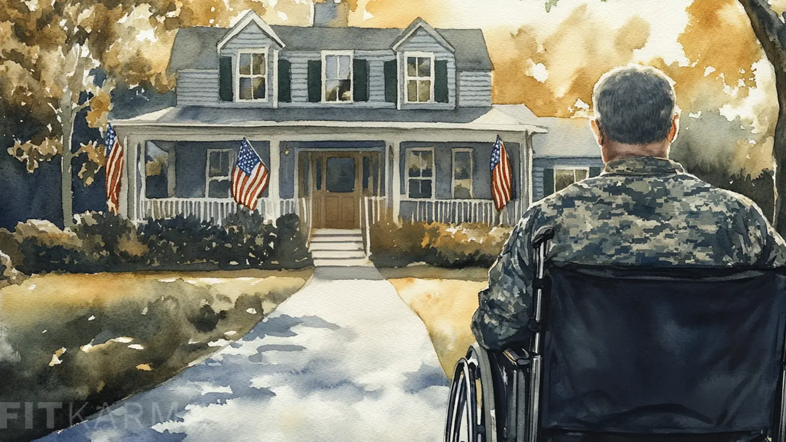 Veterans with disabilities looking at a blueprint for a specially adapted home.