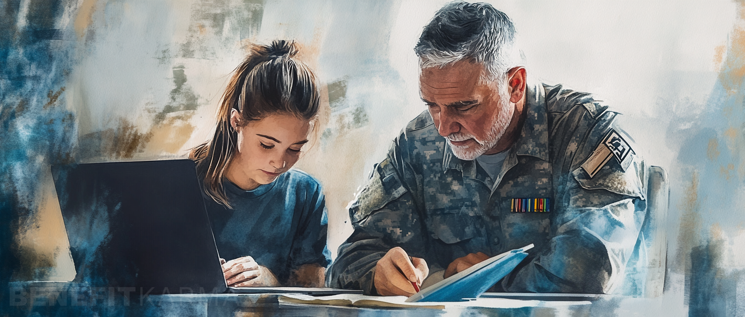 Veterans receiving GI Bill benefit payout paperwork.
