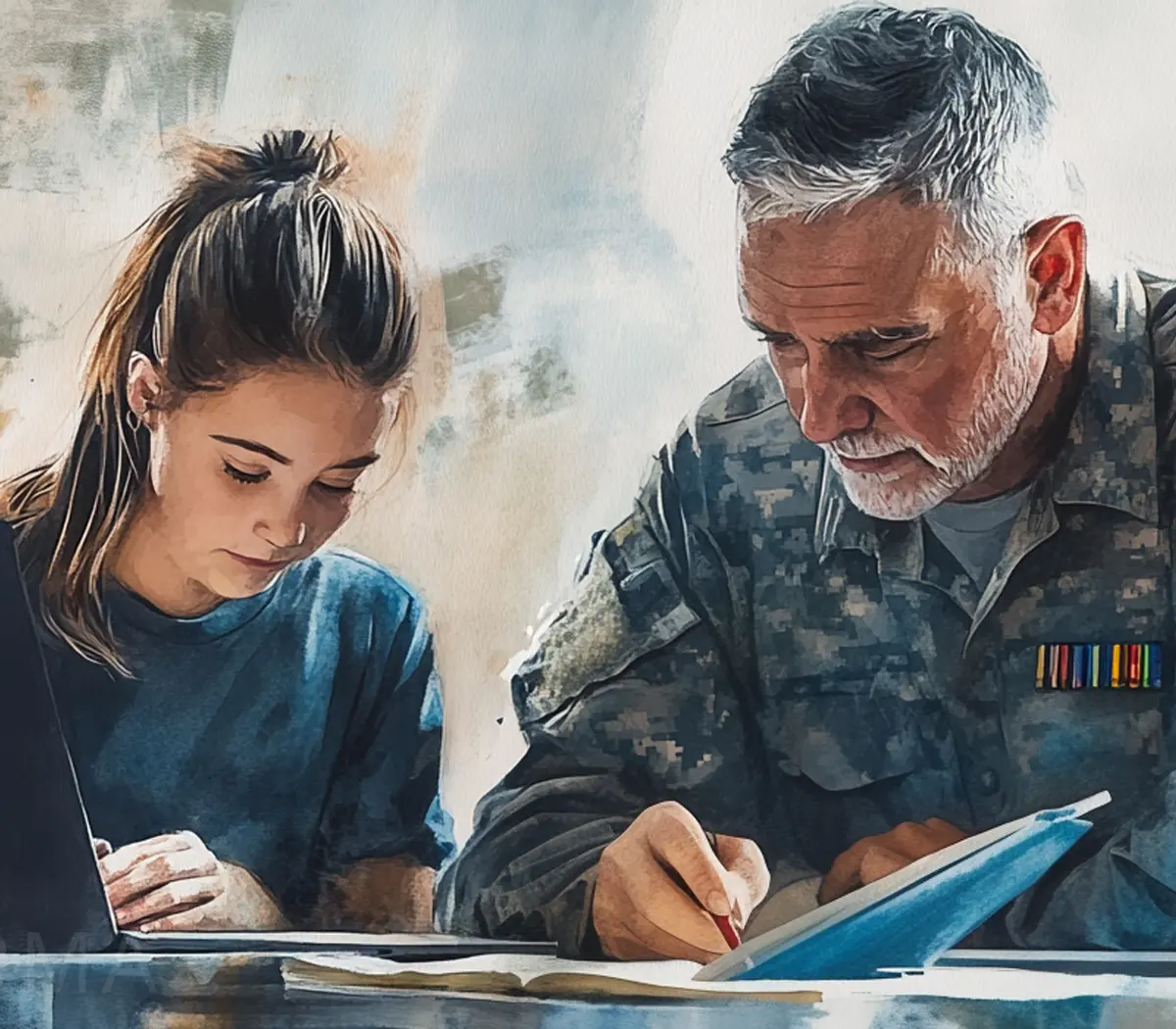 Veterans receiving GI Bill benefit payout paperwork.