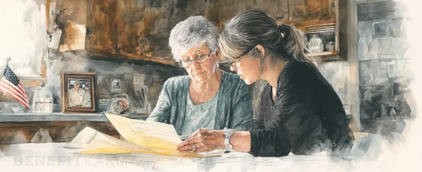 Older woman looking at Social Security spousal benefits documents